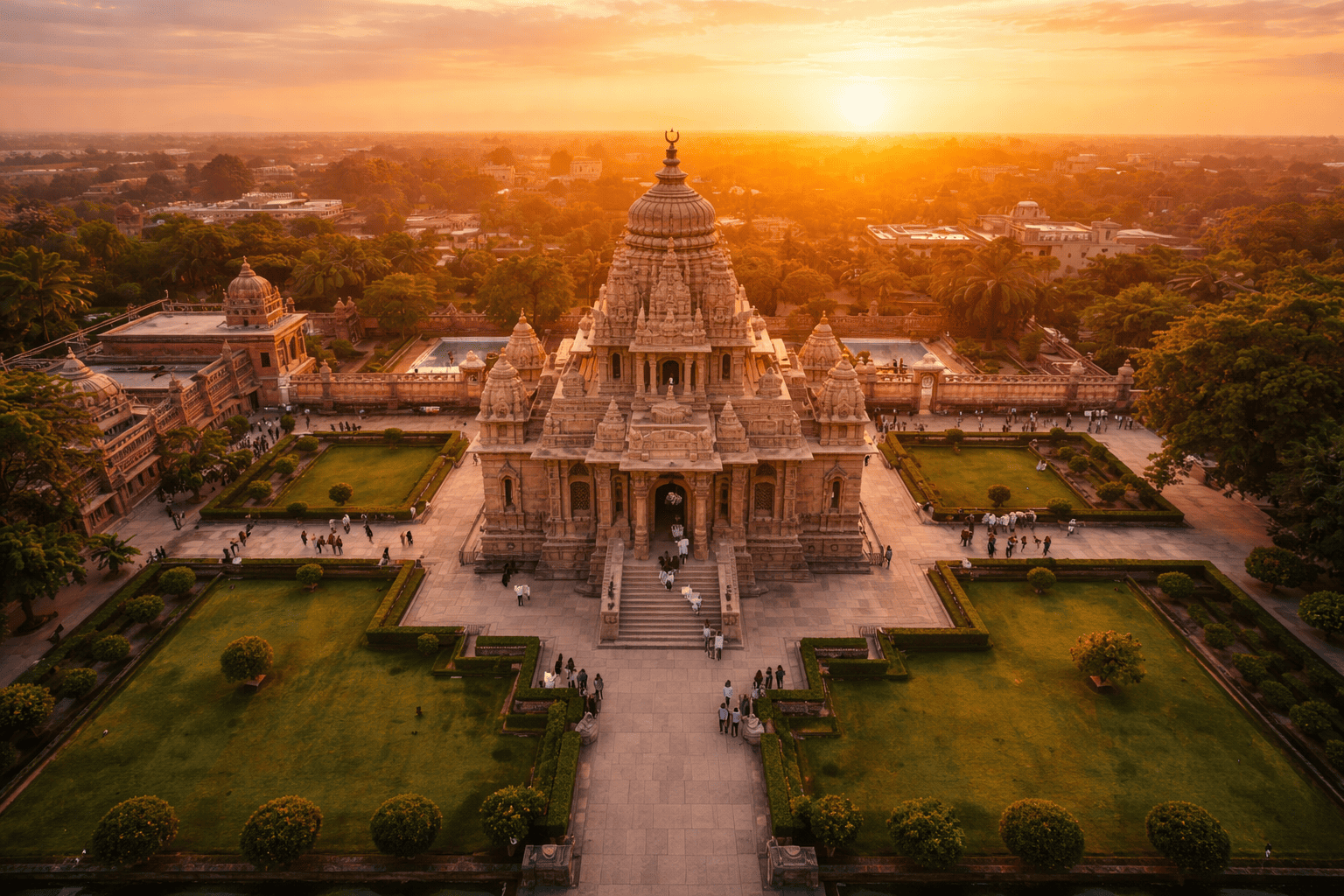 Shri Ram Janmabhoomi Mandir at sunset, Ayodhya